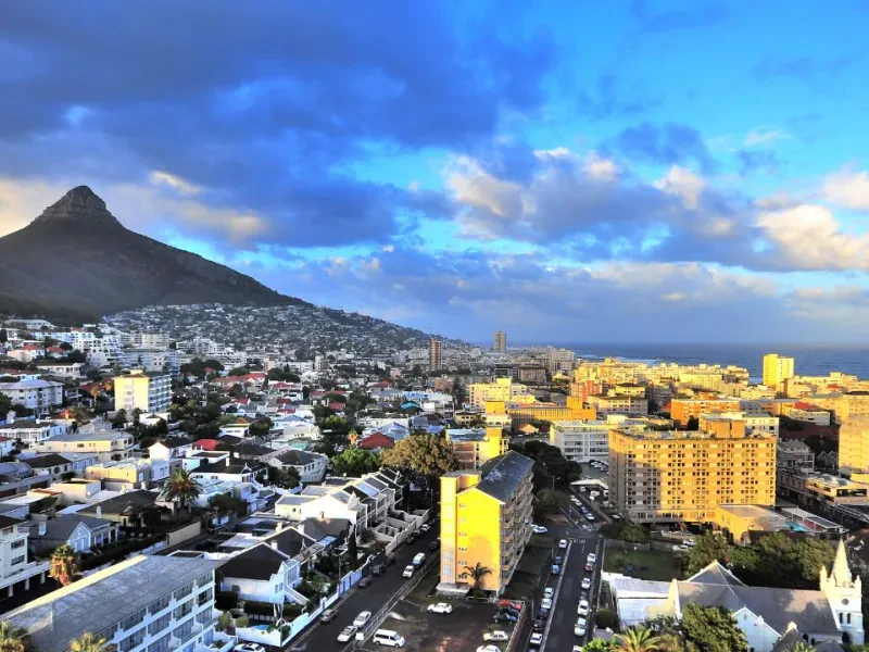 Cape Town skyline and Table Mountain at sunset